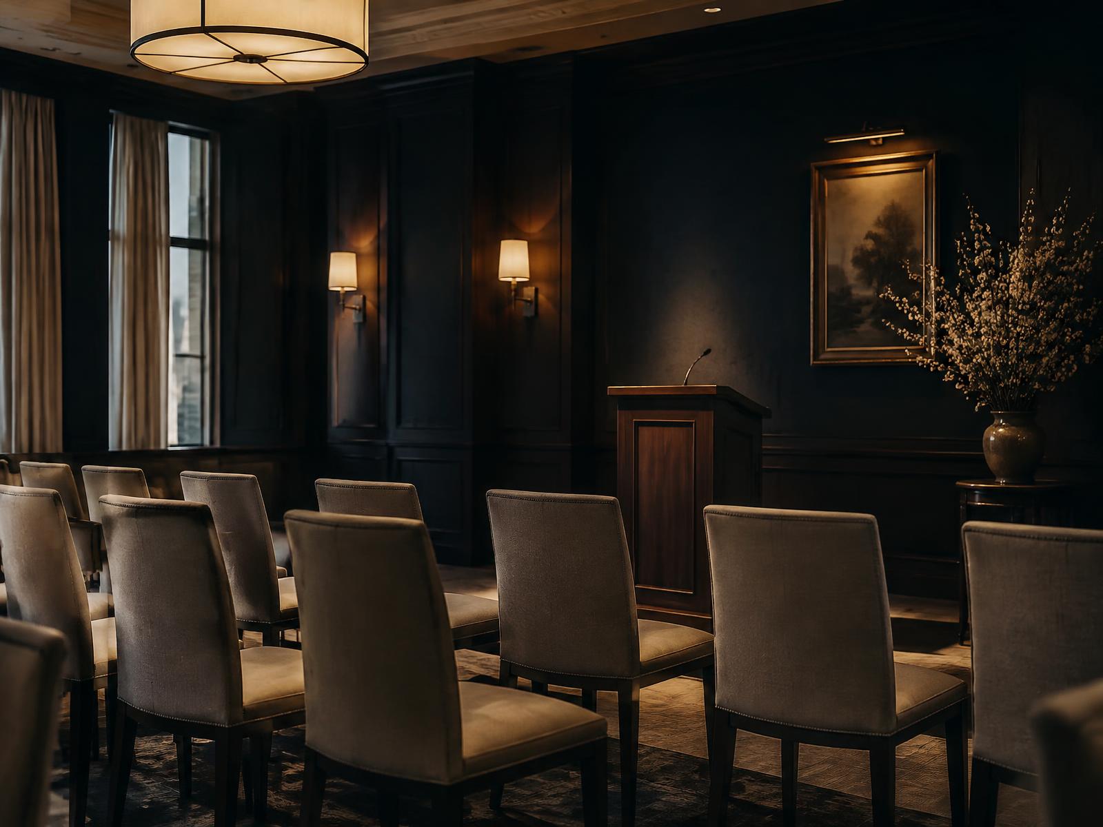 Private executive gathering room set for a business conference